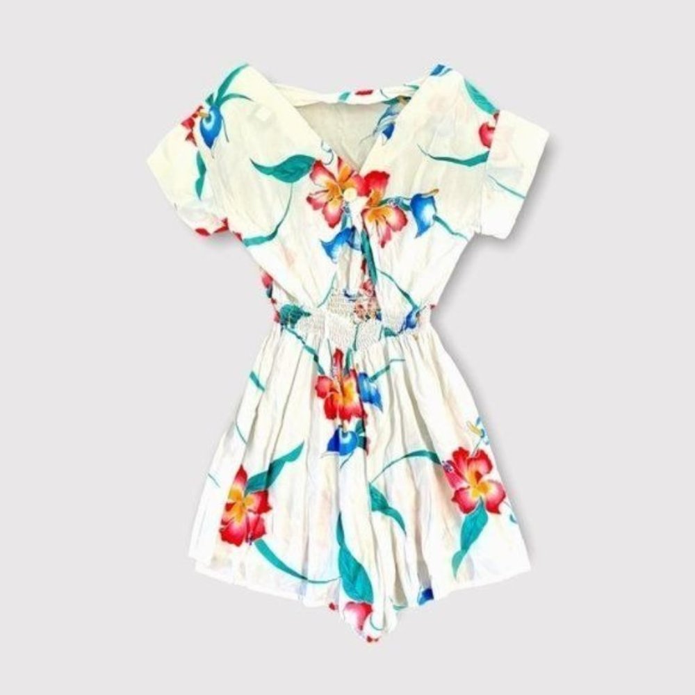 STOPLIGHT Short White Tropical Multicolor print Cutout jumpsuit Size M EUC